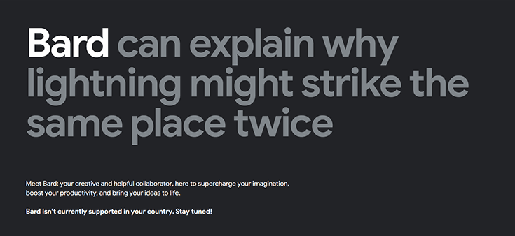 Screenshot of Bard, country error