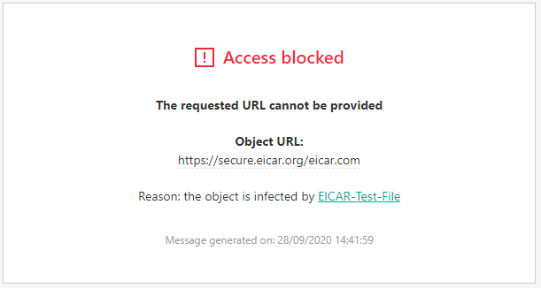Kaspersky blocks virus test file message