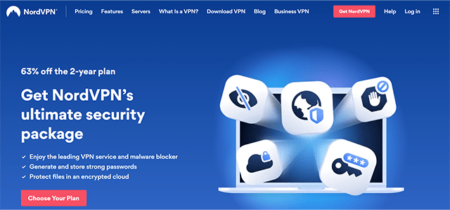 Screenshot of NordVPN, website page