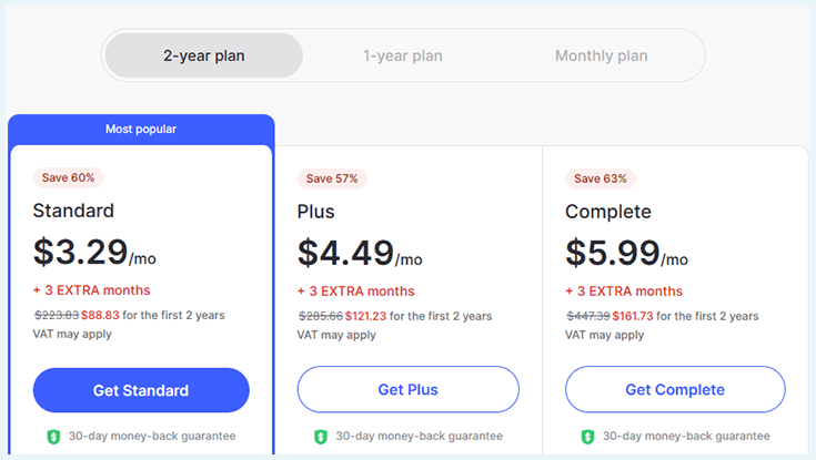 Screenshot of NordVPN, pricing plans March 2023