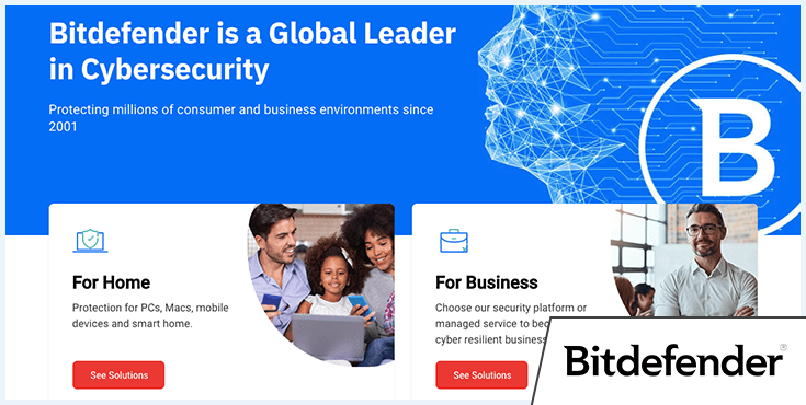 Screenshot of Bitdefender homepage