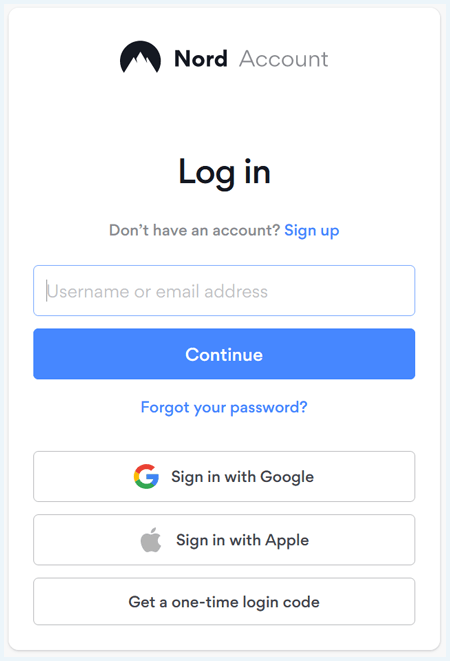 Login page of NordVPN