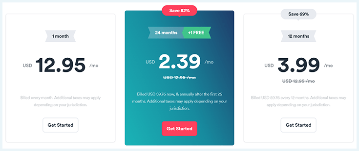 Screenshot of Surfshark, pricing plans