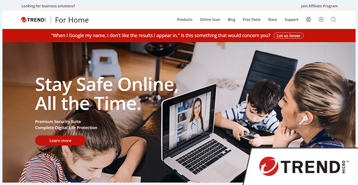 Screenshot of TrendMicro website homepage, May 2023